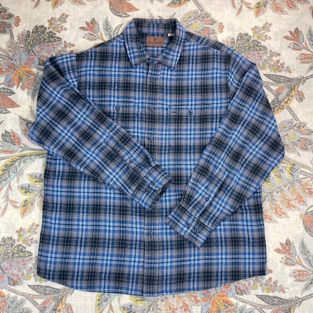 Woolrich Mens Blue Black Plaid Long Sleeve Button Shirt XL